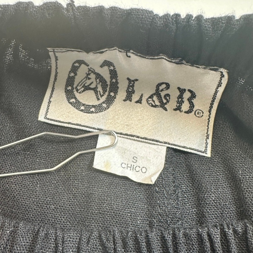 L&B Lucky & Blessed Black Ruffle Lace Crochet Linen Blend Boho Wide Leg Pants S - Picture 7 of 9